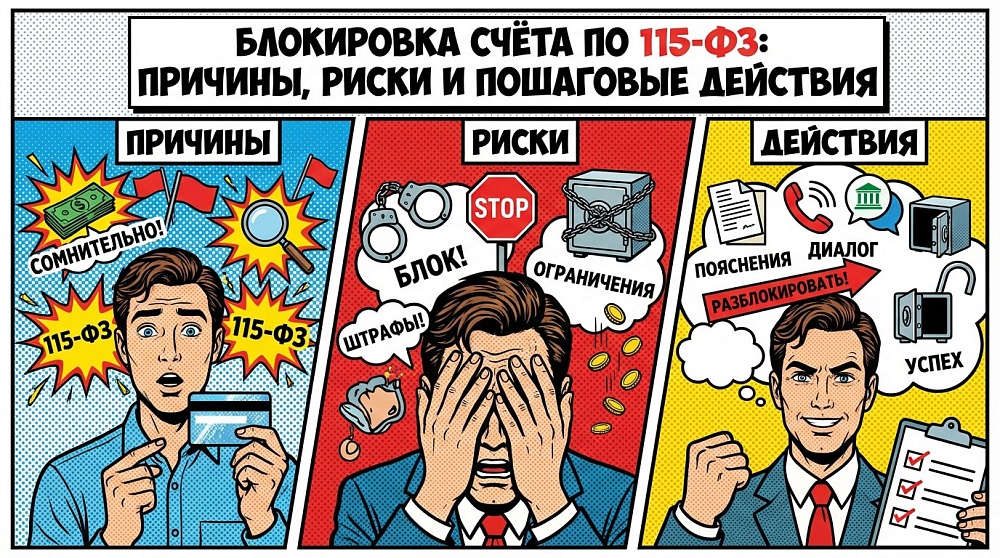 Блокировка счёта по 115‑ФЗ: причины, риски и пошаговые действия